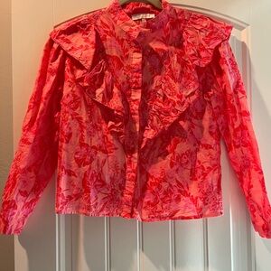 Floral Ruffle Button-Up Blouse